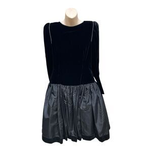Vintage After Five Black Velvet Tulle Cocktail Dress Open Back Rhinestone